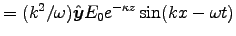 $ = (k^2/\omega) \Hat{y} E_0 e^{-\kappa z} \sin(kx-\omega t) $